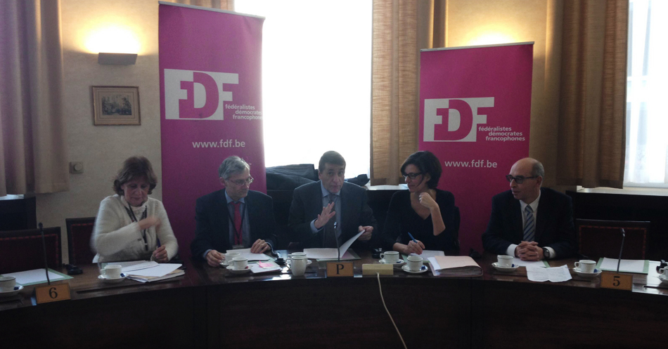 Conférence de presse des FDF sur la laïcité. Photo: Marine Vancampenhout