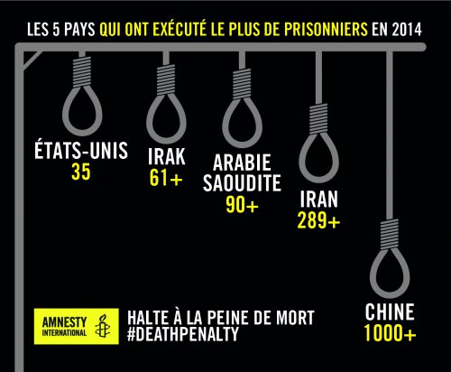 Top 5 des pays qui ont mis à mort le plus de prisonniers en 2014 (Source : Amnesty)
