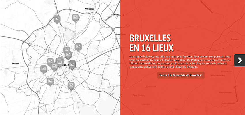 Screenshot de la carte interactive "Bruxelles en 16 lieux"