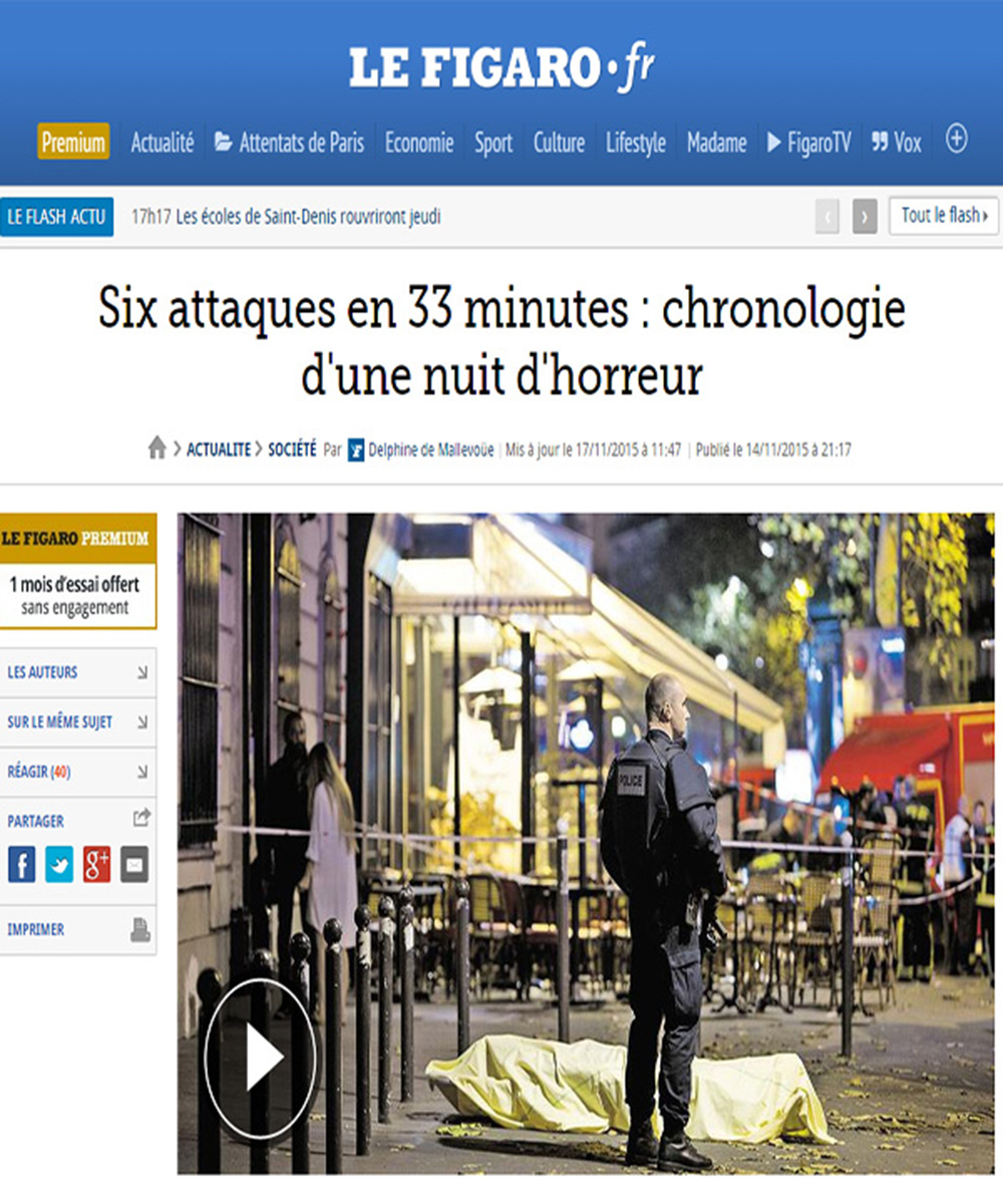 Le Figaro - 17 novembre 2015 - Six attaques en 33 minutes : chronologie d'une nuit d'horreur