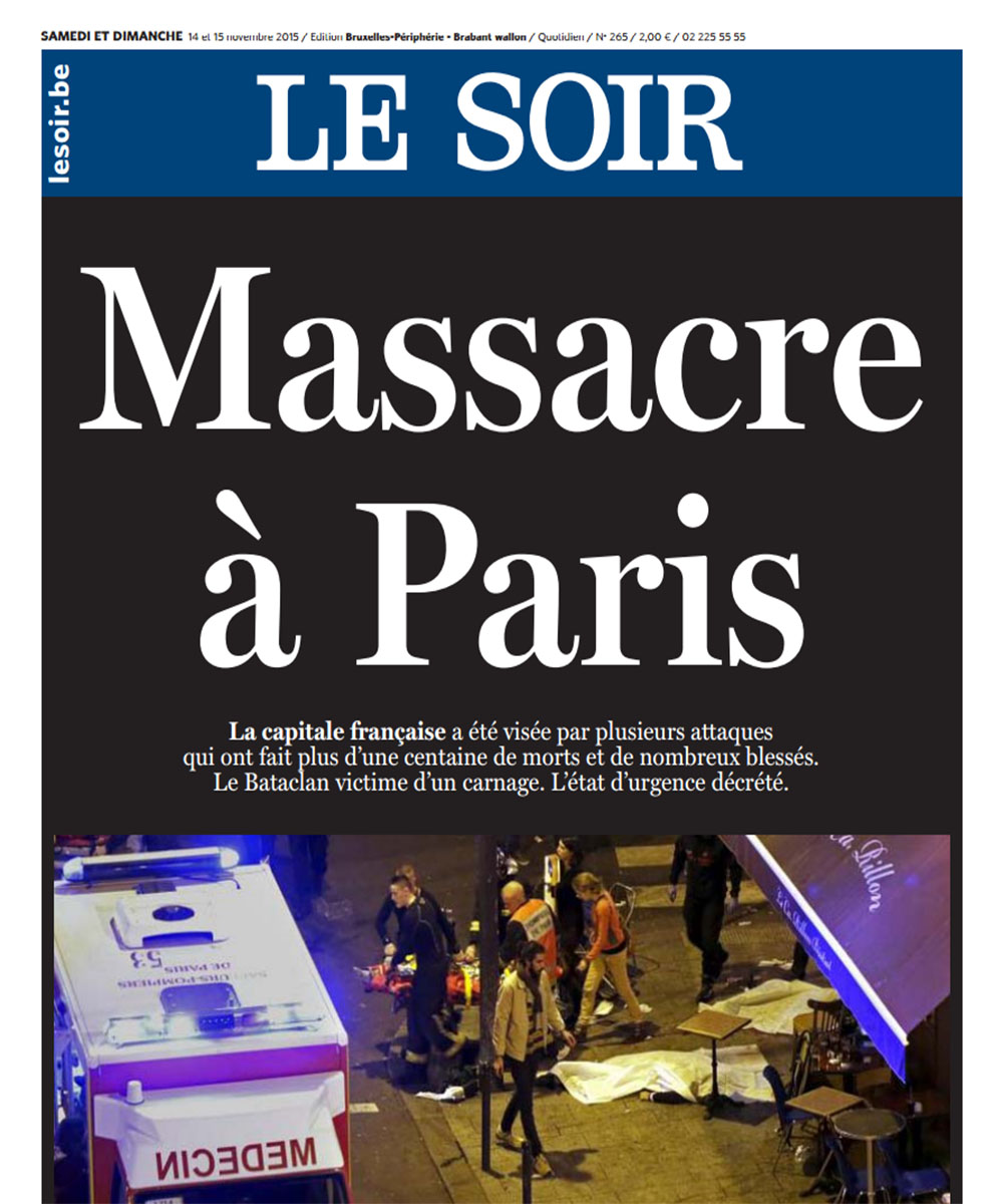 Le Soir - 14 novembre 2015 - Massacre à Paris