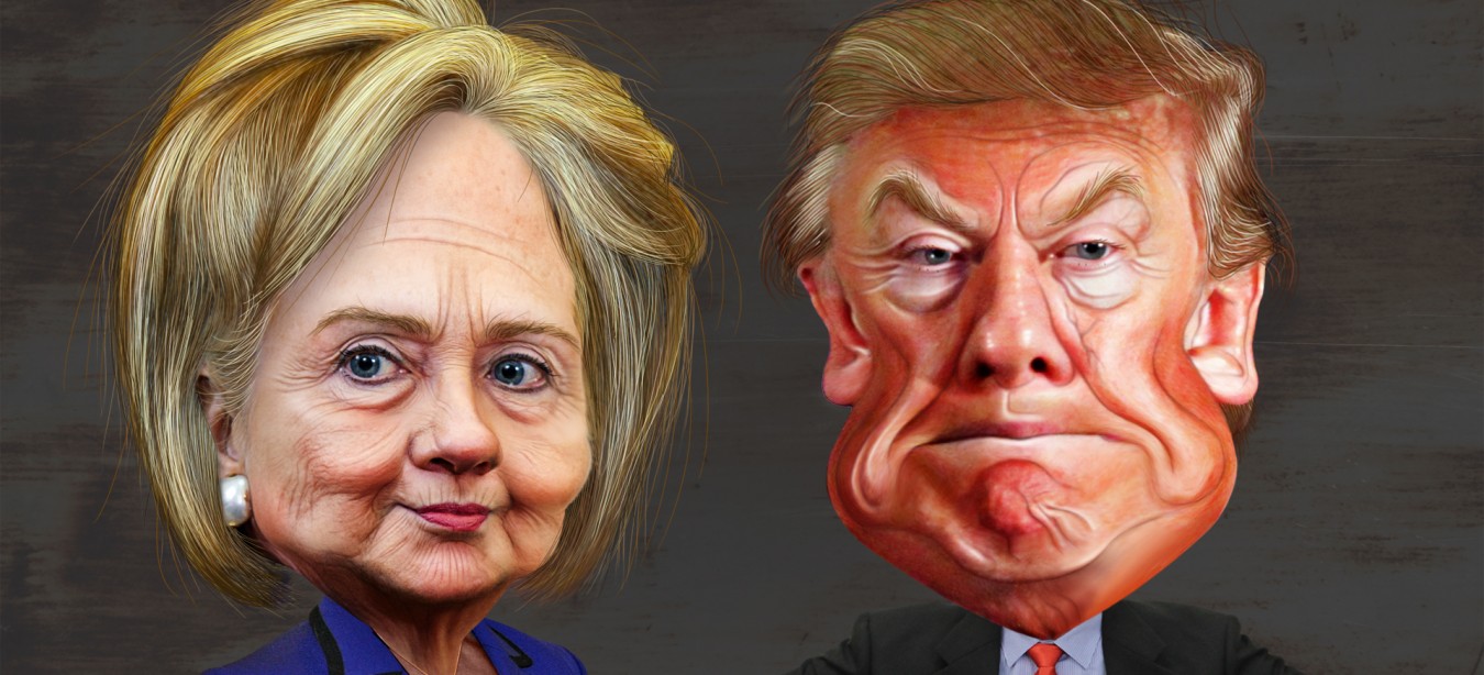 Caricatures de Trump et Clinton