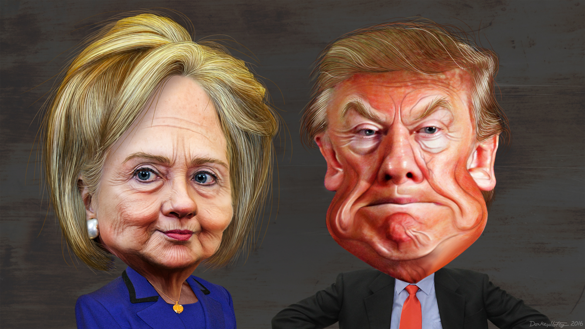 Caricatures de Trump et Clinton