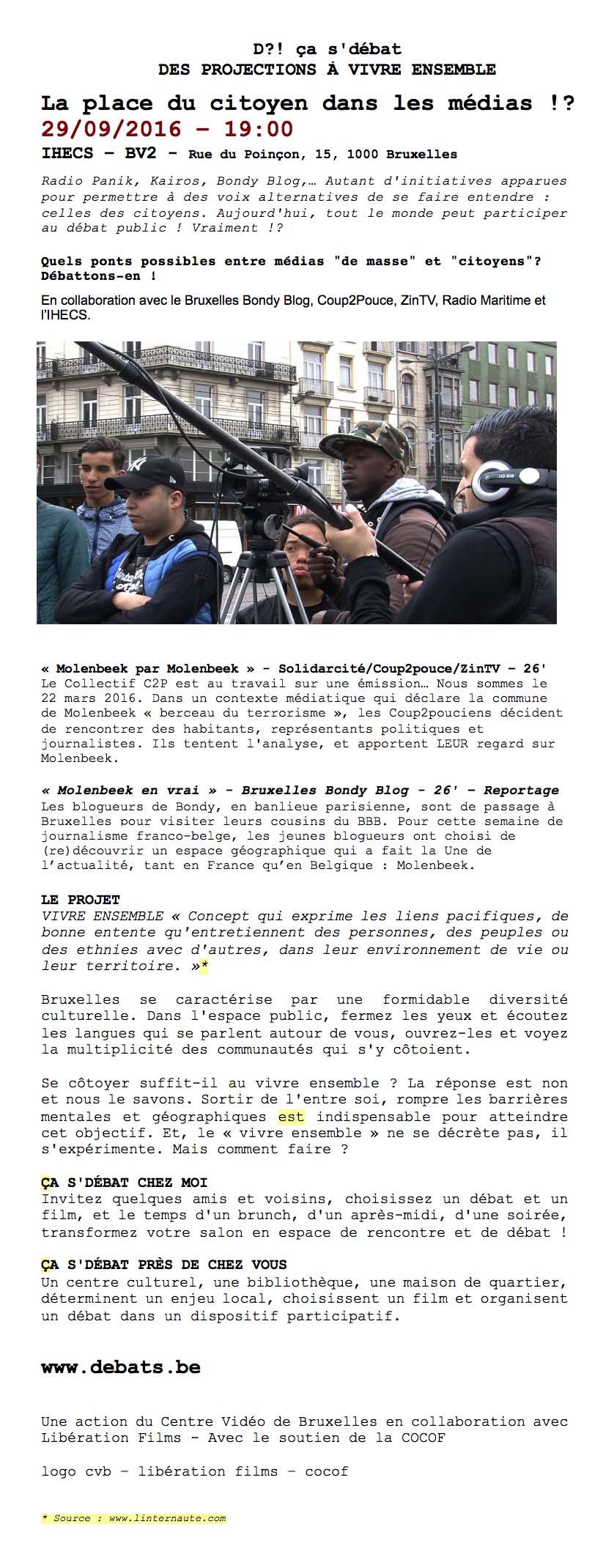 Flyer Ça s'débat - La place du citoyen dans les médias