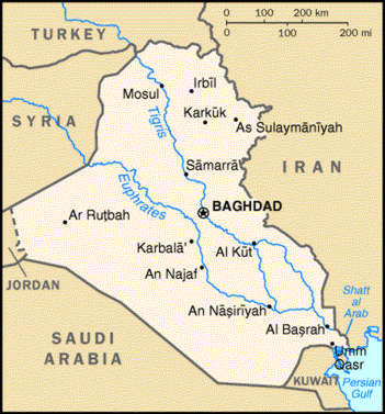 Carte de l'Irak et ses pays limitrophes ( auteur : Finishing school ; licence : CC BY-NC 2.0) 