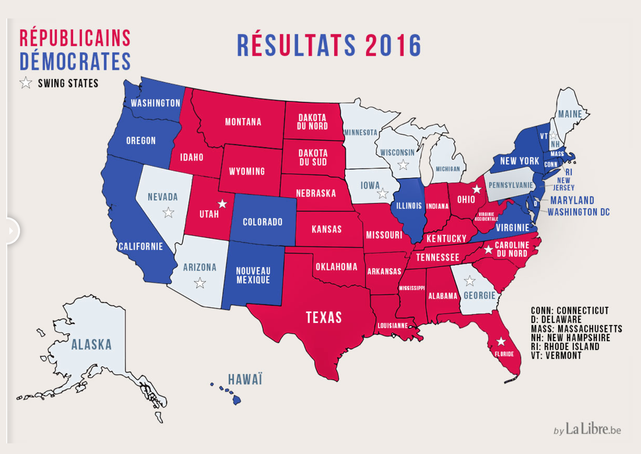 Carte des résultats de l'élection présidentielle américaine 2016