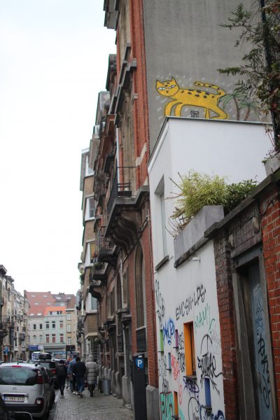 Le nez en l'air dans le quartier de Flagey, les découvertes sont nombreuses. Photo : Malaurie Chokoualé Datou