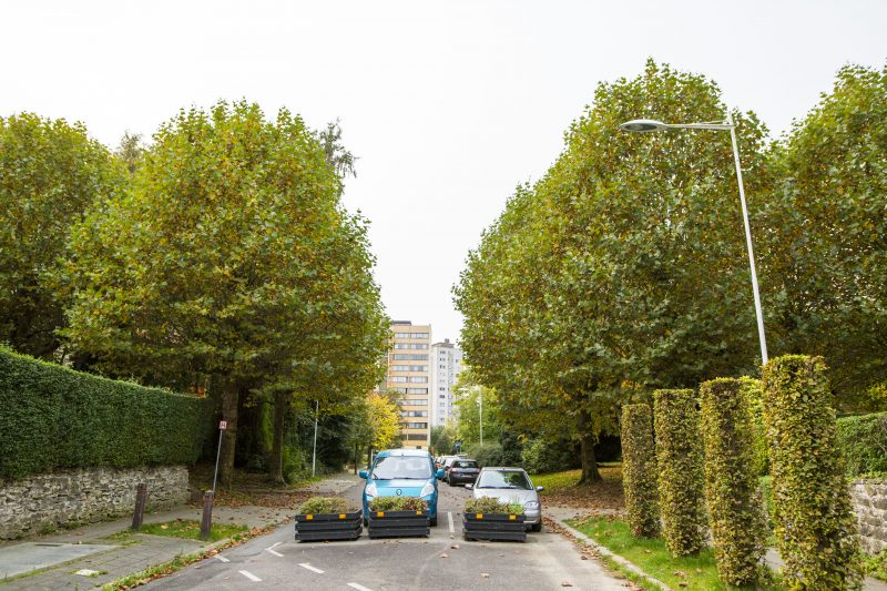 La commune de Ganshoren a posé des pots de fleur entre le "haut" et le "bas".