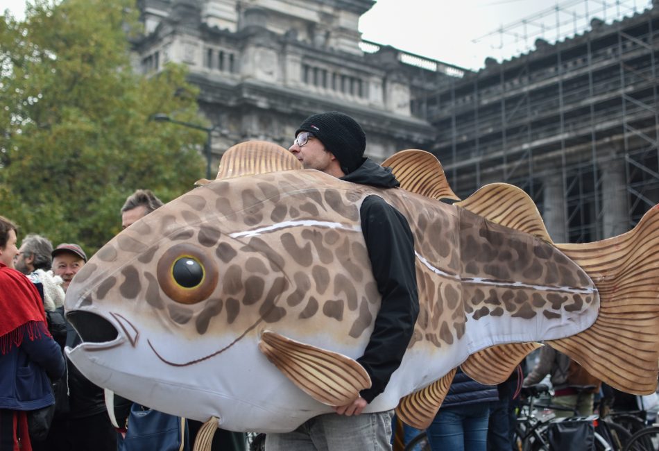 Activiste déguisé en poisson.