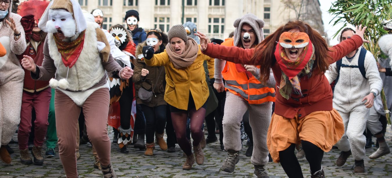 Photo montrant les activistes de l'EZLN en train de courir en face du Palais de Justice