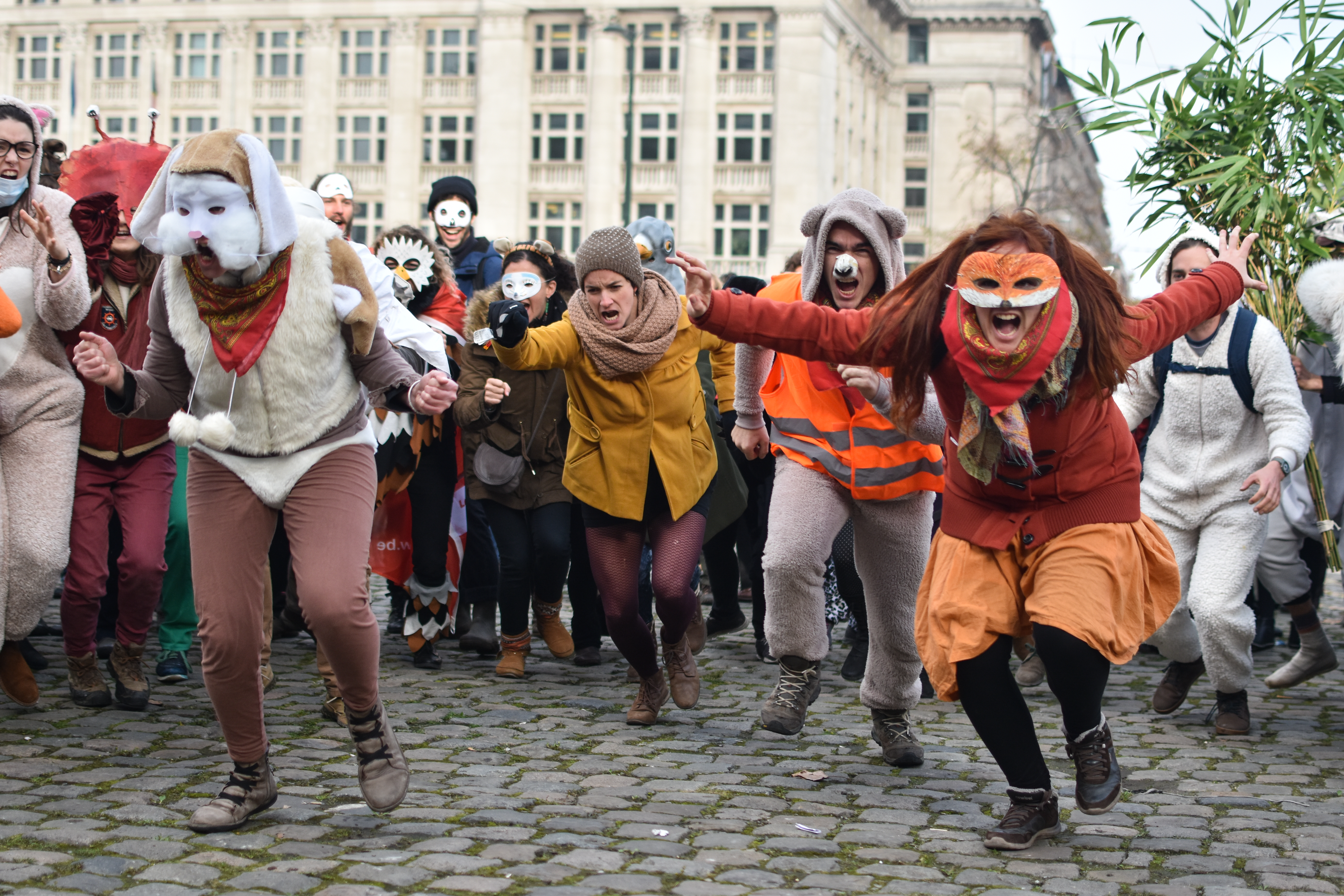 Photo montrant les activistes de l'EZLN en train de courir en face du Palais de Justice