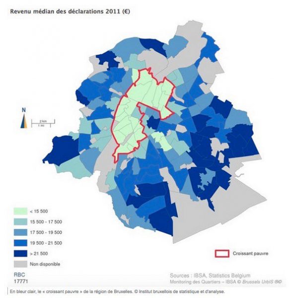 Carte du revenu médian à Bruxelles