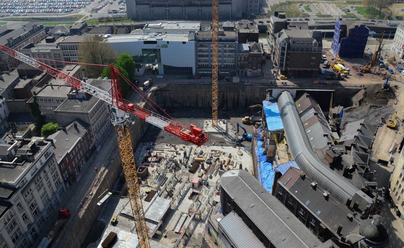 Vue aérienne du chantier "Rive Gauche" sur la Place Albert 1er.