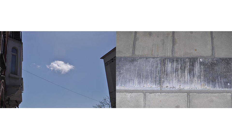 Un nuage entre deux bâtiments + traces d’usure sur des pavés