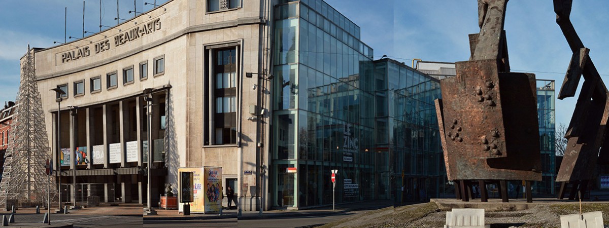 Le PBA vu de l'extérieur avec l'entrée principale et l'entrée adjacente pour le Musée des Beaux-Arts.